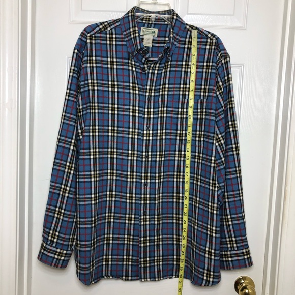 L.L. Bean Soft Cotton brushed Blue Yellow Red Plaid Button Down Shirt L Regular - Picture 5 of 13